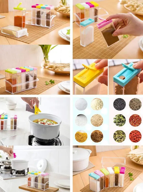 Spice Jars Dispenser Masala Rack Multicolour Set Of 6